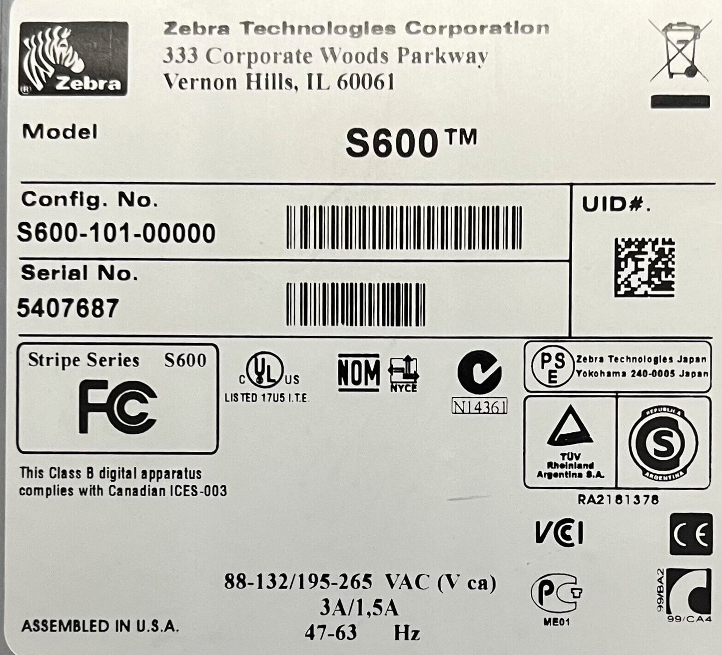 ZEBRA STRIPE ® S600 ™  PRINTER S600-101-00000 - 1 LOT QTY 2 - PARTS/REPAIR