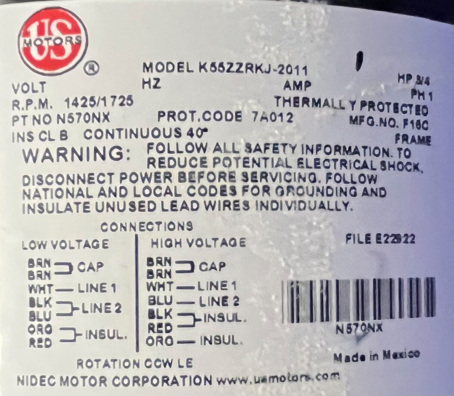 GAST 71R OIL-LESS COMPRESSOR / VACUUM PUMP 71R545-P315B-N570X HP 3/4