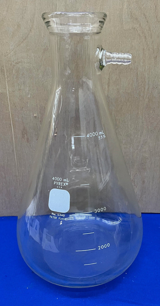 PYREX ® GLASS LAB GLASSWARE 4000mL 5340 FILTER FLASK w/ SIDEARM TUBE 1/2”