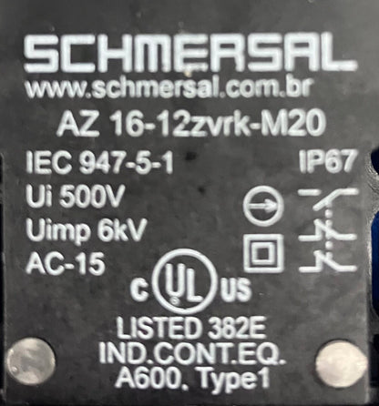 SCHMERSAL AZ 16-12ZVRK-M20 SAFETY INTERLOCK SWITCH LOT OF 2