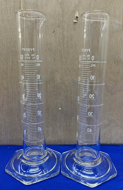 PYREX ®  CORNING GLASS 3025-50 DOUBLE METRIC SCALE CYLINDER 50mL - 1 LOT QTY 6