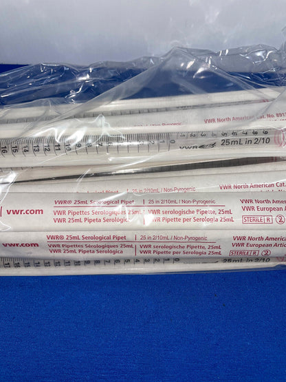 VWR, 25mL SEROLOGICAL PIPET, 8 PACKS OF 25