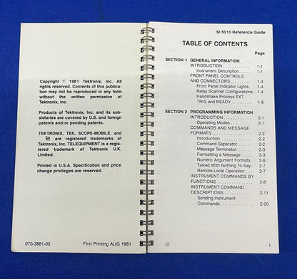 TEKTRONIX SI 5010 PROGRAMMABLE SCANNER INSTRUCTION MANUAL 070-3881-00