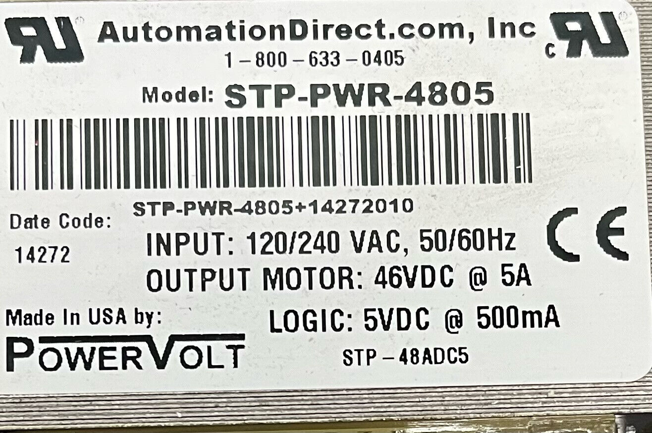 AUTOMATION DIRECT POWERVOLT STP-PWR-4805 Stromversorgung, Eingang 120/240 VAC 