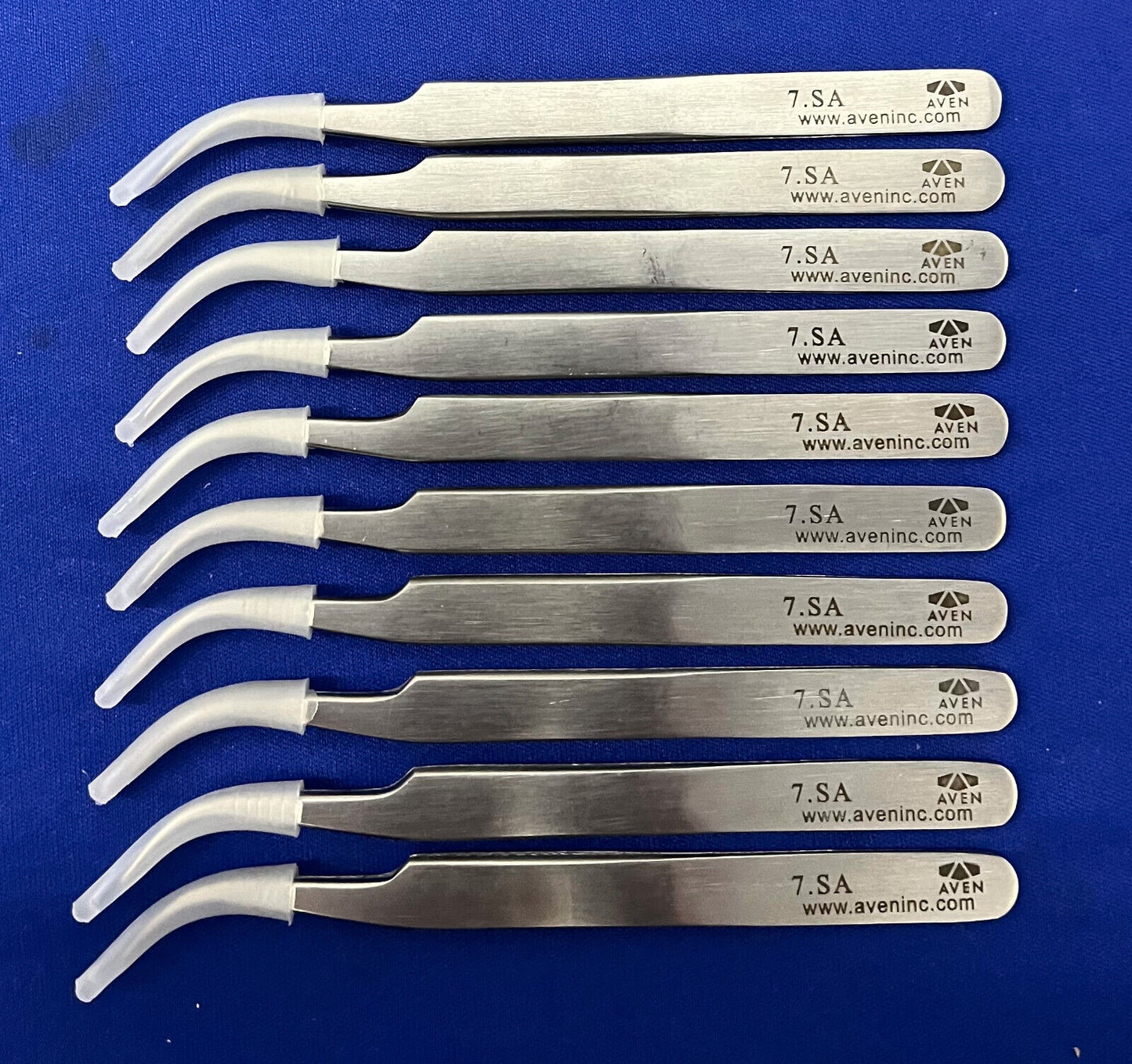 AVEN 7-SA CURVED SUPER FINE POINTS TWEEZERS 4 3/4” SS - 1 LOT QTY 10