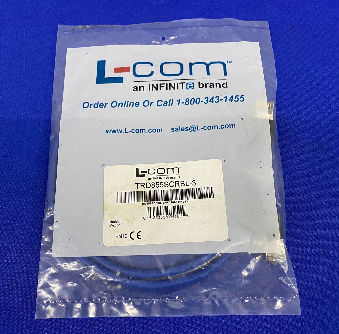 L-COM ™ TRD855SCRBL-3 SHIELDED CAT 5E EIA568 PATCH CABLE