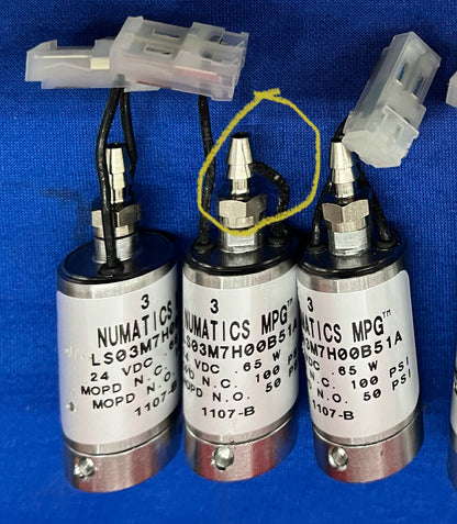 1 LOT QTY OF 6 - NUMATICS MPG LS03M7H00B51A VALVE 24VDC .65W 100/50 PSI 1107-B