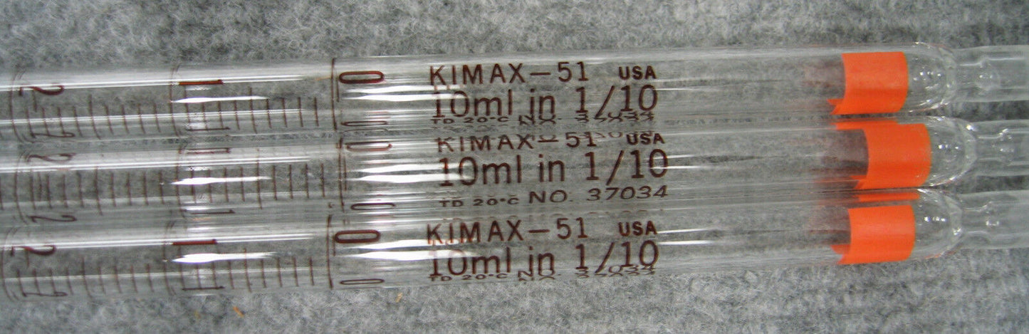 KIMAX 37034 / KIMAX-51 PIPETAS SEROLÓGICAS DE VIDRIO DE 10 ML EN 1/10 TD A 20 GRADOS C 