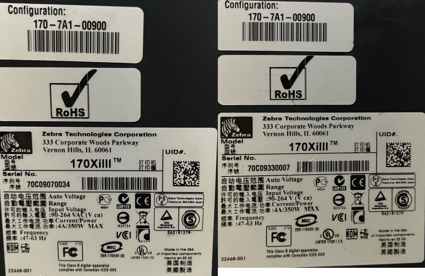 Zebra 170XiIII Plus 170-7A1-00900 Thermotransfer-Etikettendrucker, 4 Stück, für Teile 