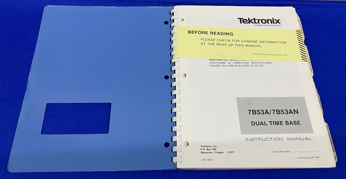 TEKTRONIX ® 7B53A/7B53AN / 070-1342-01 DUAL TIME BASE INSTRUCTION MANUAL