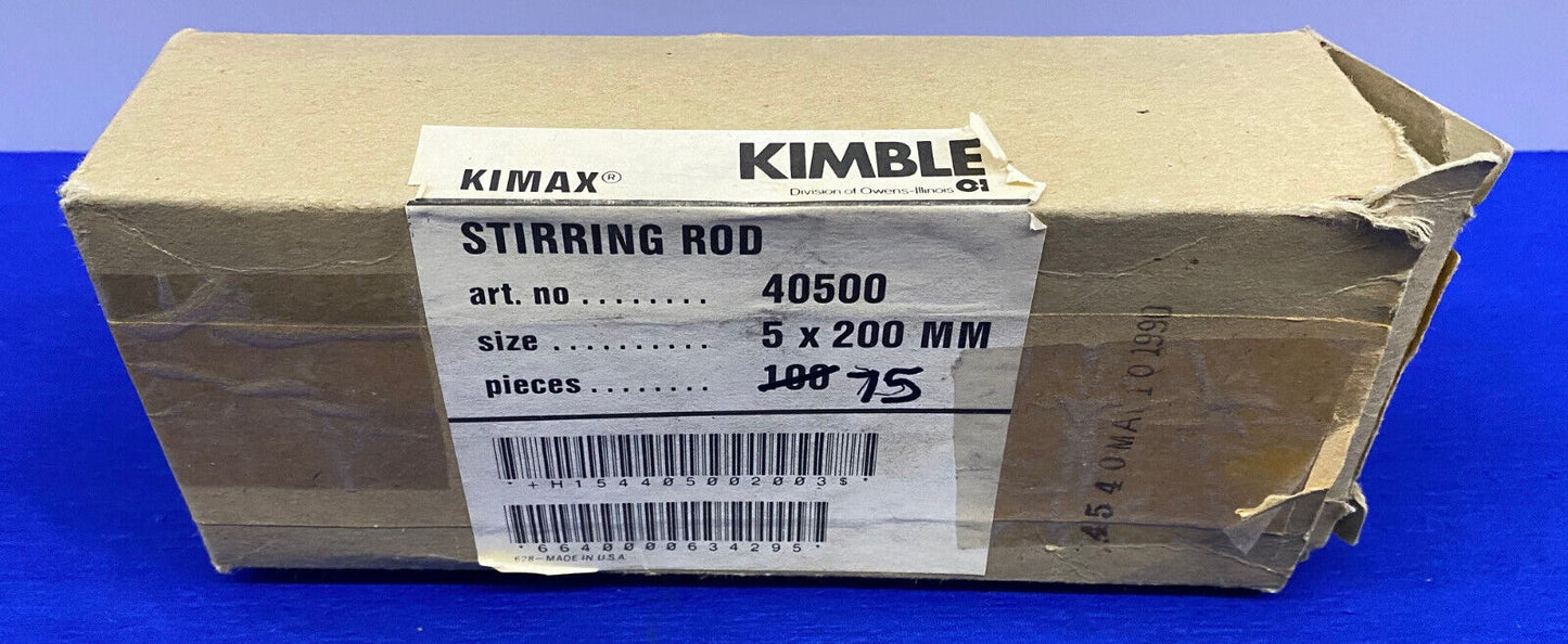 KIMBLE KIMAX® 40500 TAMAÑO 5 X 200 MM VARILLAS DE VIDRIO DE BOROSILICATO - 1 PAQUETE CANTIDAD 75