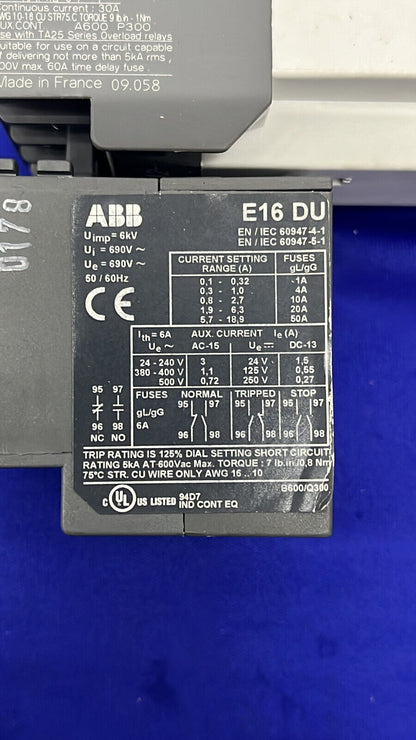 ABB AL16 AL16-30-10 &amp; E16DU THERMISCHES ÜBERLASTUNGSSTEUERRELAIS 