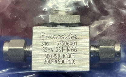 Swagelok SS-41GS1-1466 SS 1 Piece 40G Series Ball Valve 500PSIG  100F/300F 500