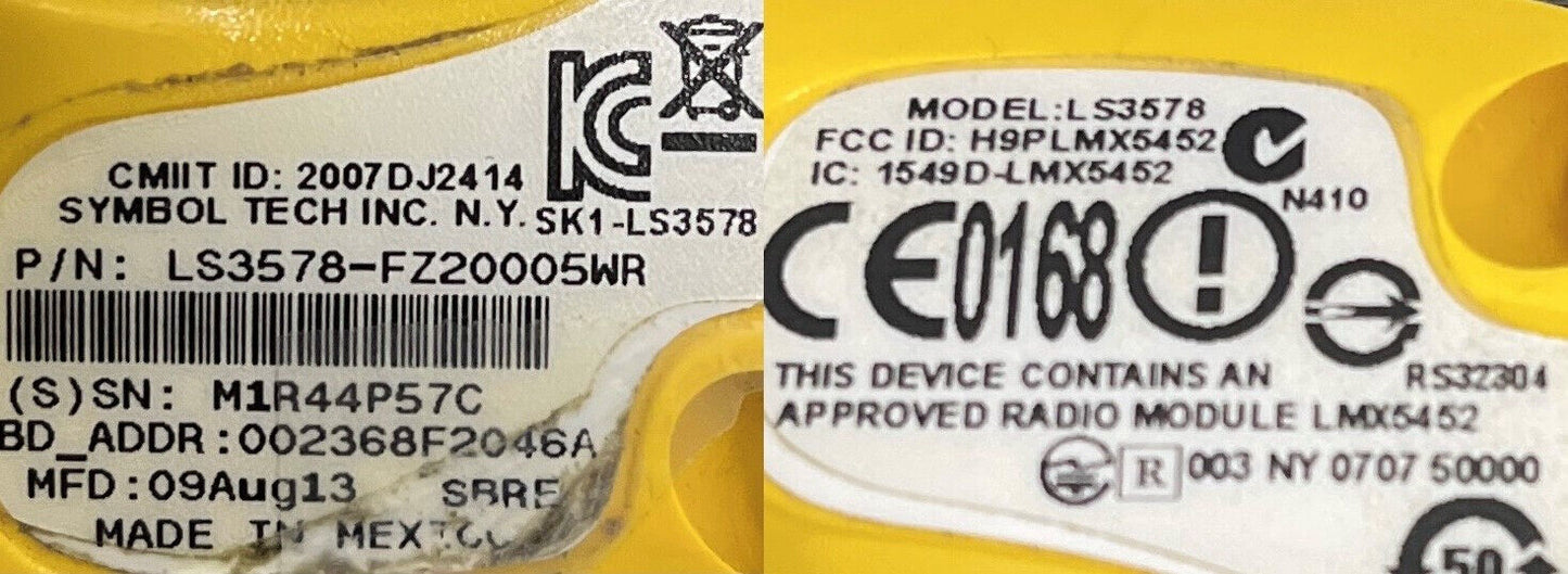 SYMBOL MOTOROLA BARCODE SCANNER LS3578 w/ CHARGING STATION - 1 LOT QTY 2