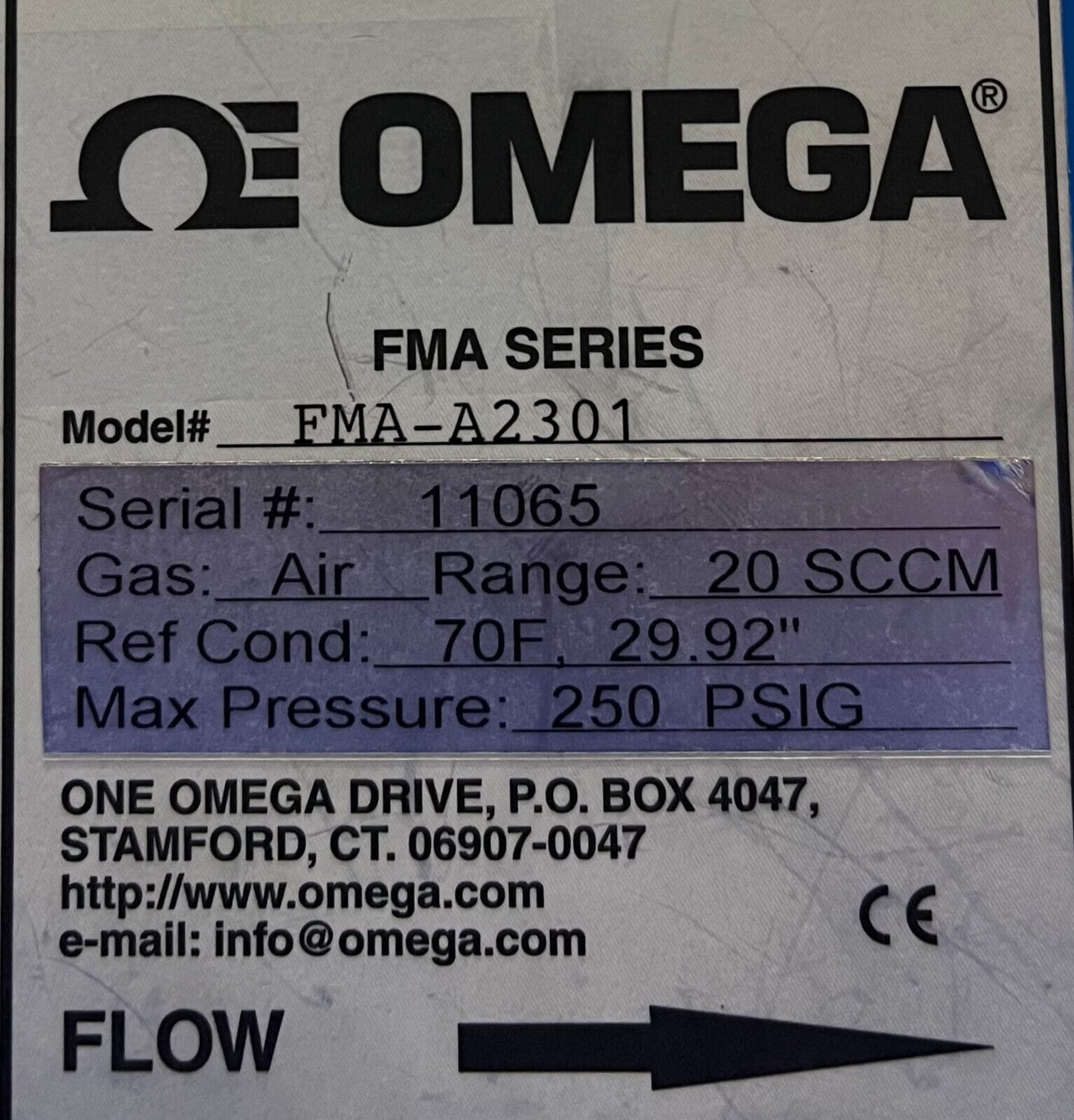 OMEGA ®  FMA SERIES FMA-A2301 MASS FLOW METER - NO POWER SUPPLY/POWER CORD