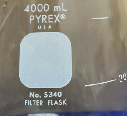 PYREX ® GLASS LAB GLASSWARE 4000mL 5340 FILTER FLASK w/ SIDEARM TUBE 1/2”