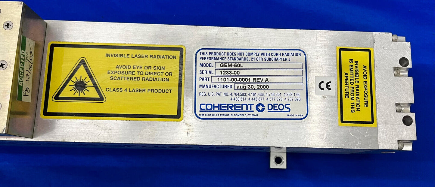 COHERENT GEM 50 DEOS / GEM-50L LASER HEAD 1101-00-0001 REV A - PARTS/REPAIR