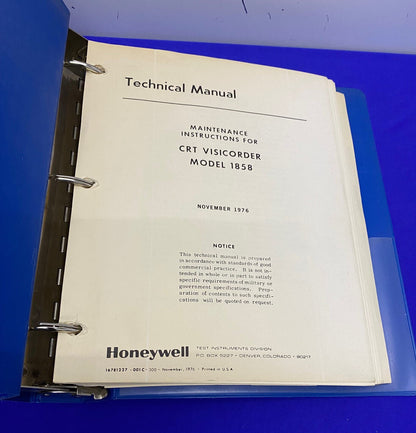 HONEYWELL 1858 VISICORDER INCLUDES TECHNICAL MANUAL - FOR PARTS/REPAIR ONLY