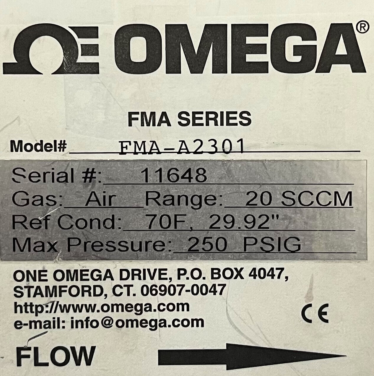 MEDIDOR DE FLUJO MÁSICO SERIE FMA FMA-A2301 DE OMEGA ® ENGINEERING - SIN CABLE DE ALIMENTACIÓN