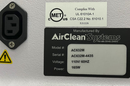 CAMPANA DE EXTRACCIÓN DE EXTRACTOS AIRCLEAN ® SYSTEMS AC632M, 110 V-60 HZ, POTENCIA 165 W, EL ARTÍCULO ES USADO 