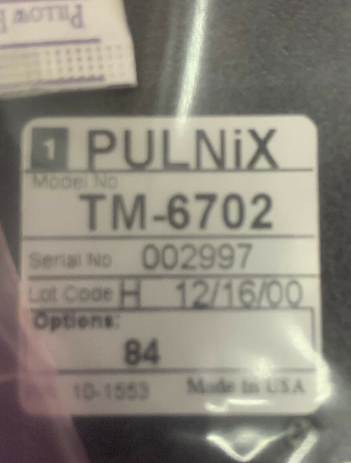 PULNIX TM-6702 PROGRESSIVE SCAN FULL FRAME SHUTTER CAMERA