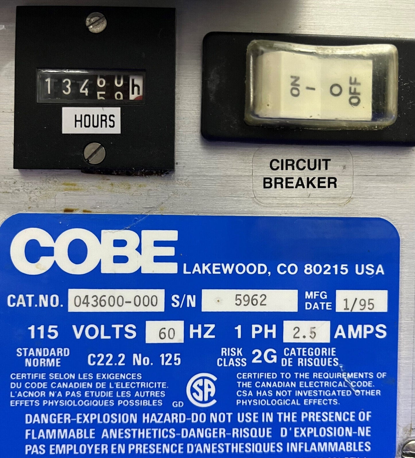 COBE PERFUSION SYSTEM CAT 043600-000 PRECISION BLOOD PUMP 115V 60HZ PARTS/REPAIR