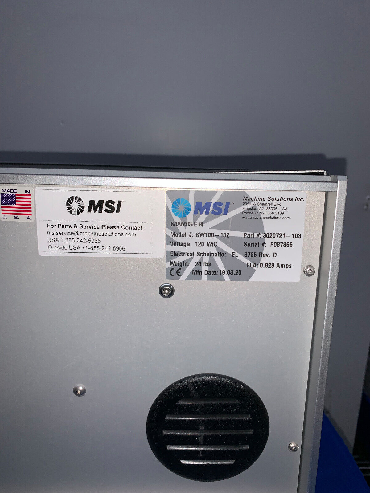 MSI, SW100-102, MARKER BAND SWAGGER, FOR PARTS/REPAIR ROTARY DIE MISSING