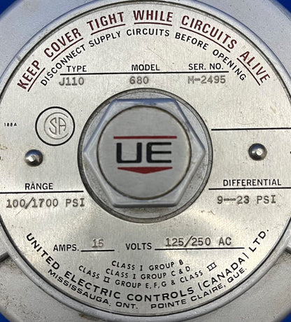 UE/UNITED ELECTRIC CONTROLS J119 MODEL 680 PRESSURE CONTROL SWITCH C1, G BCD CII