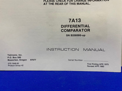 TEKTRONIX ® 7A13/070-1948-00 DIFFERENTIALKOMPARATOR SN B200000-up INSTALLATIONSHANDBUCH