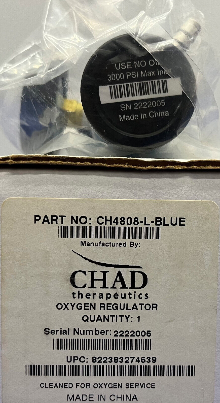 REGULADOR DE OXÍGENO CHAD THERAPEUTICS CH4808-L-BLUE CGA 870 50 PSI