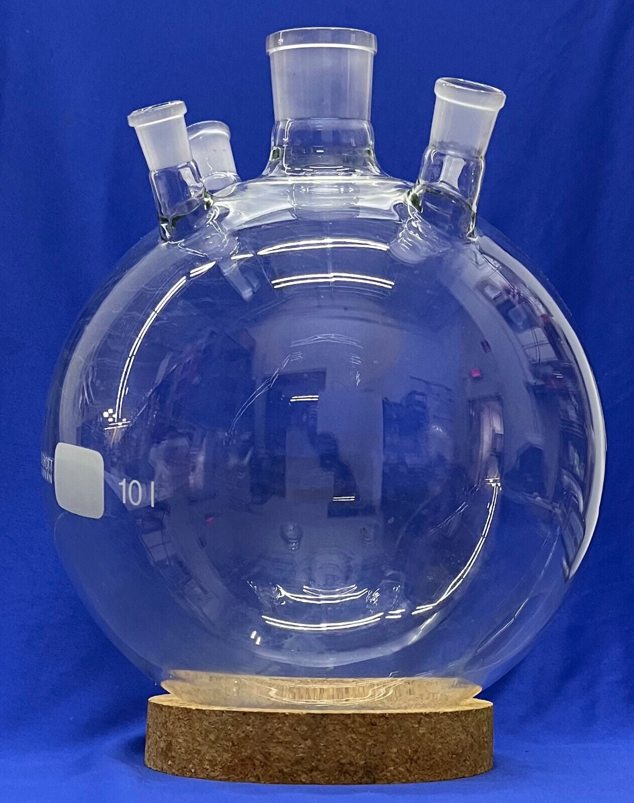 SCHOTT DURAN 10L FIVE 5 NECK ROUND BOTTOM GLASS LABWARE FLASK