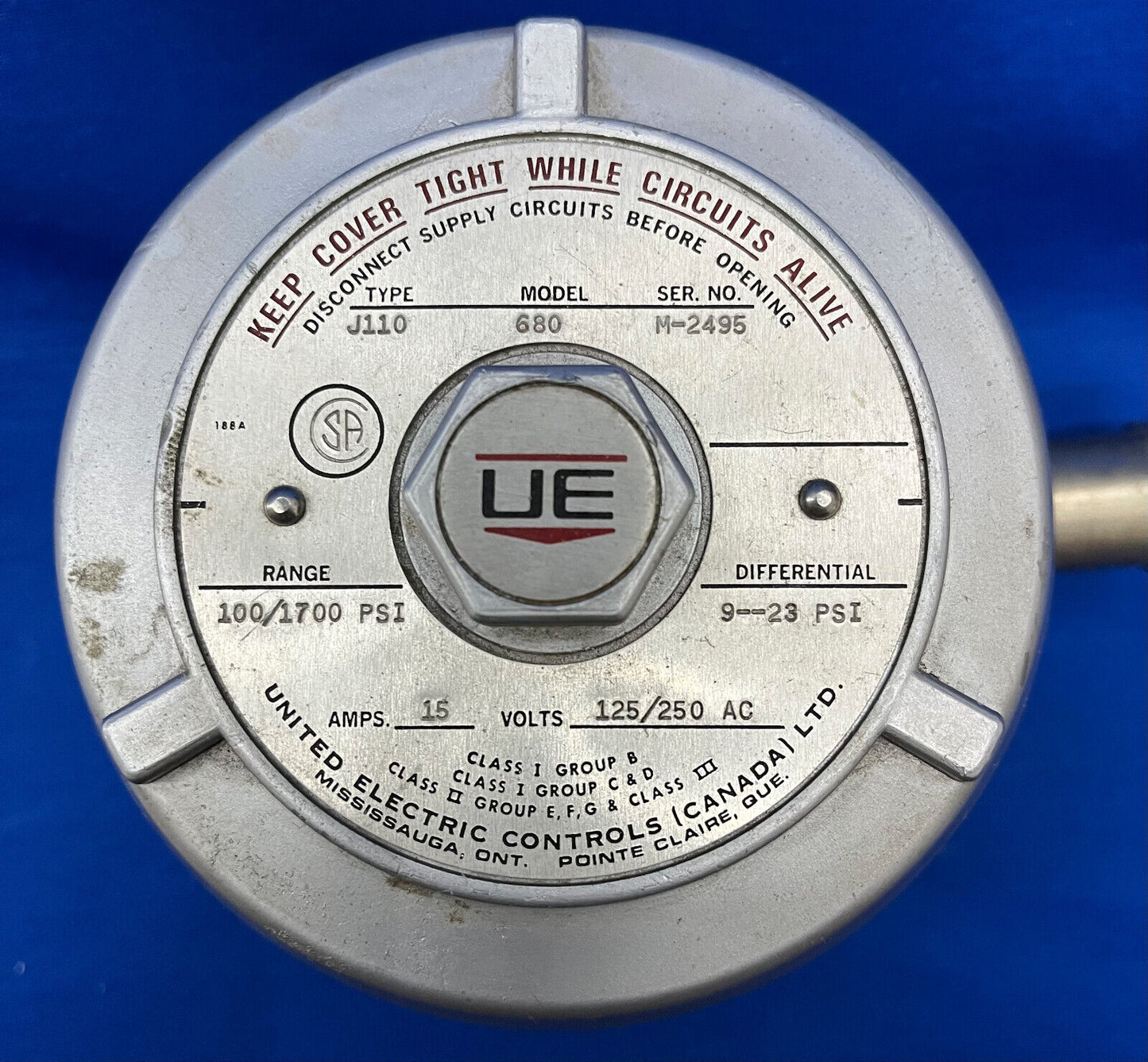 UE/UNITED ELECTRIC CONTROLS J119 MODEL 680 PRESSURE CONTROL SWITCH C1, G BCD CII