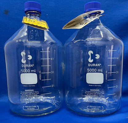 DURAN ®  DWK 218017353 LABORATORY BOTTLE 5000mL GL45 SCREW CAP - 1 LOT QTY 2