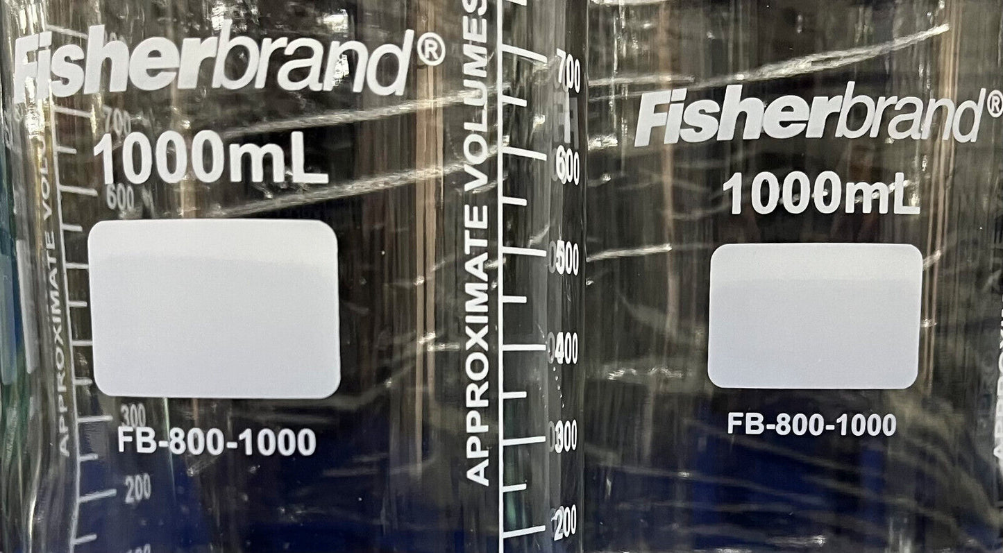 FISHERBRAND REUSABLE GLASS MEDIA BOTTLES W/ CAP 33.8oz 1000mL FB-800-1000  QTY 5