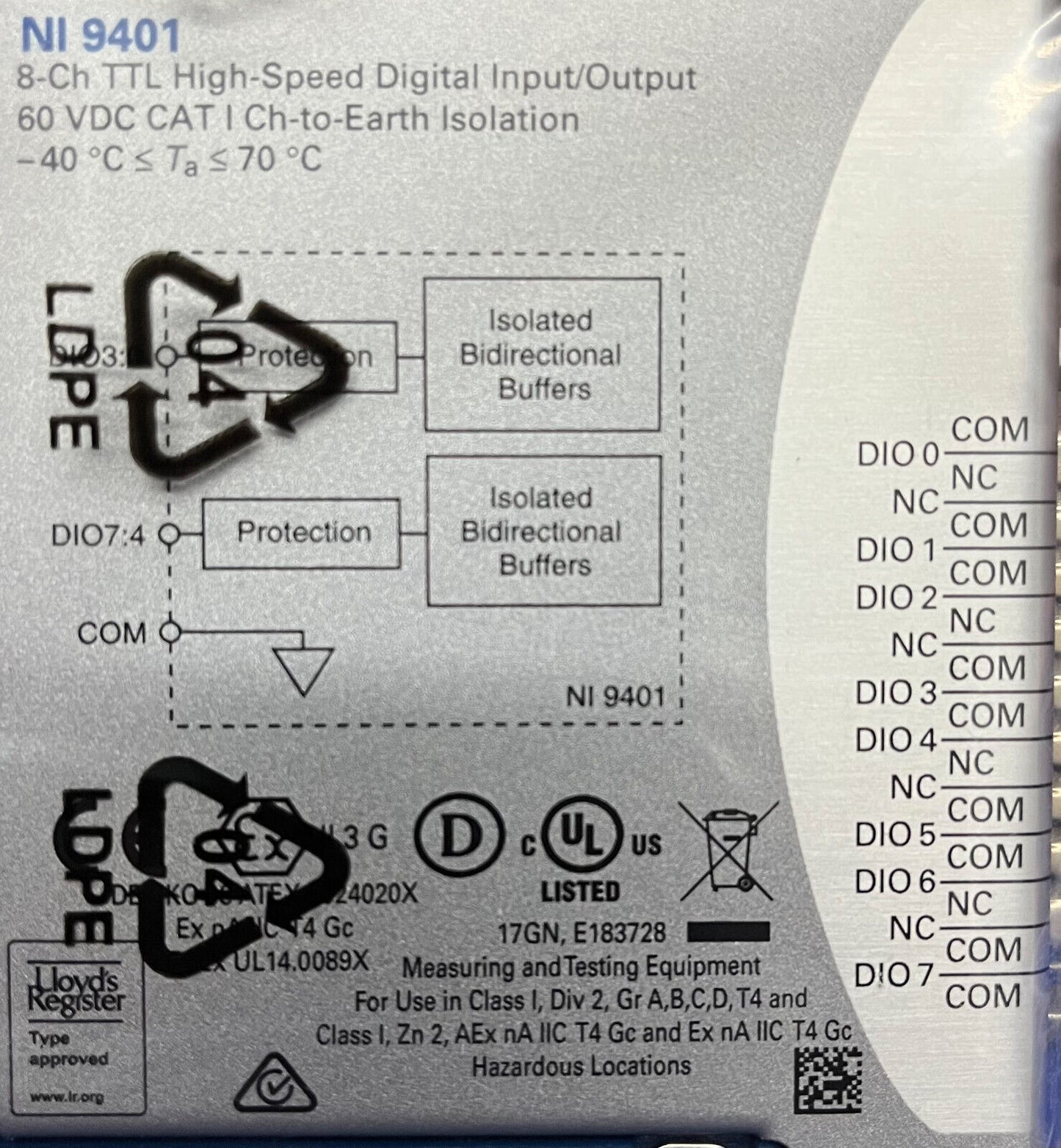 NI NATIONAL INSTRUMENTS NI-9401 8-KANAL TTL HOCHGESCHWINDIGKEITS-DIGITAL-EINGABE-/AUSGABEMODUL