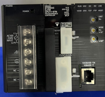 OMRON PLC CJ1W-PA202 w/CPU CJ1M CPU11-ETN,CH1W-ID2211 OD212 AD041-V1 TC002 DA041