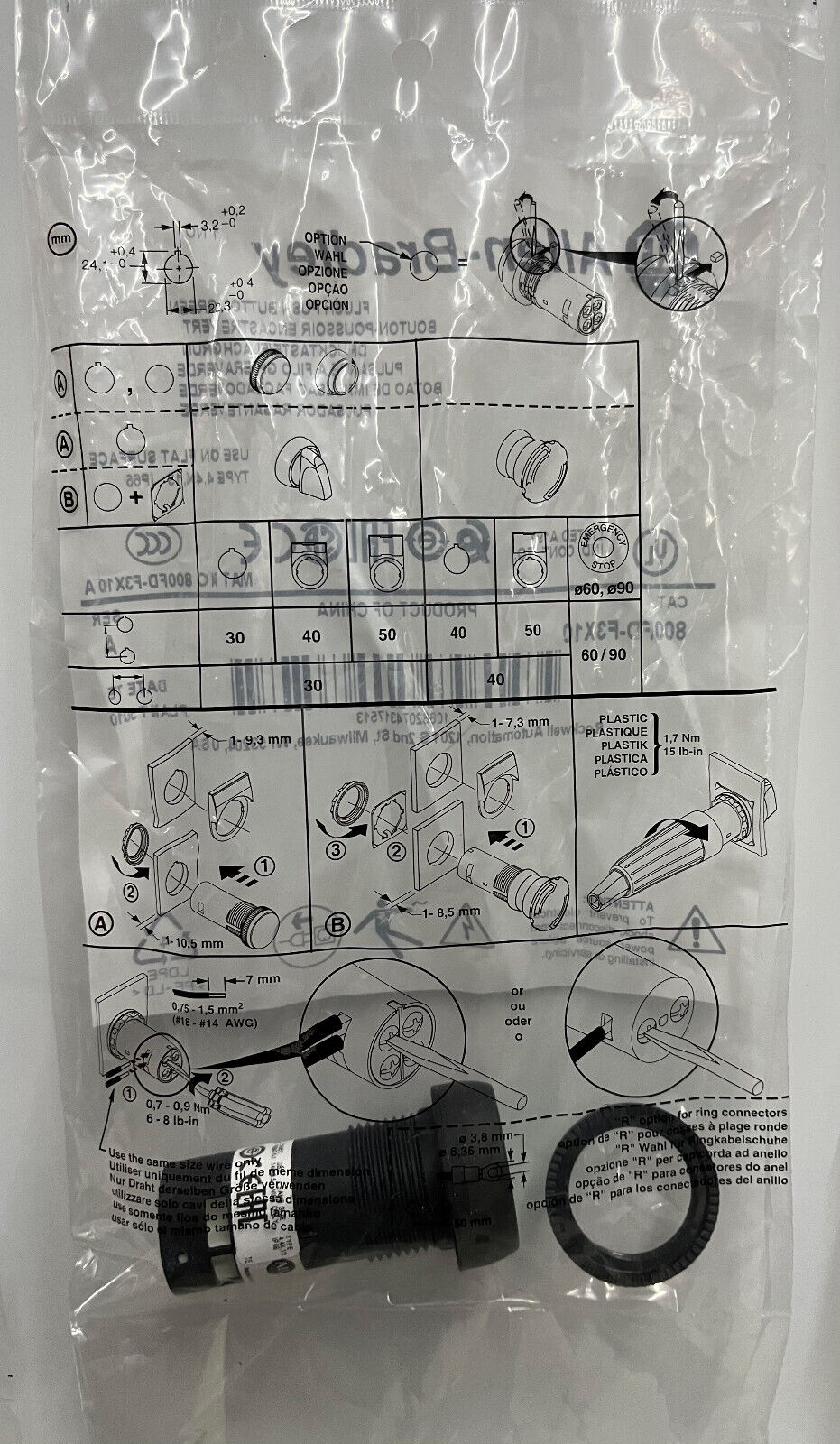 Allen Bradley 800FD-F3X10 SER A BOTÓN PULSADOR EMPOTRADO VERDE SIN MÓDULO DE ALIMENTACIÓN - CANTIDAD 12