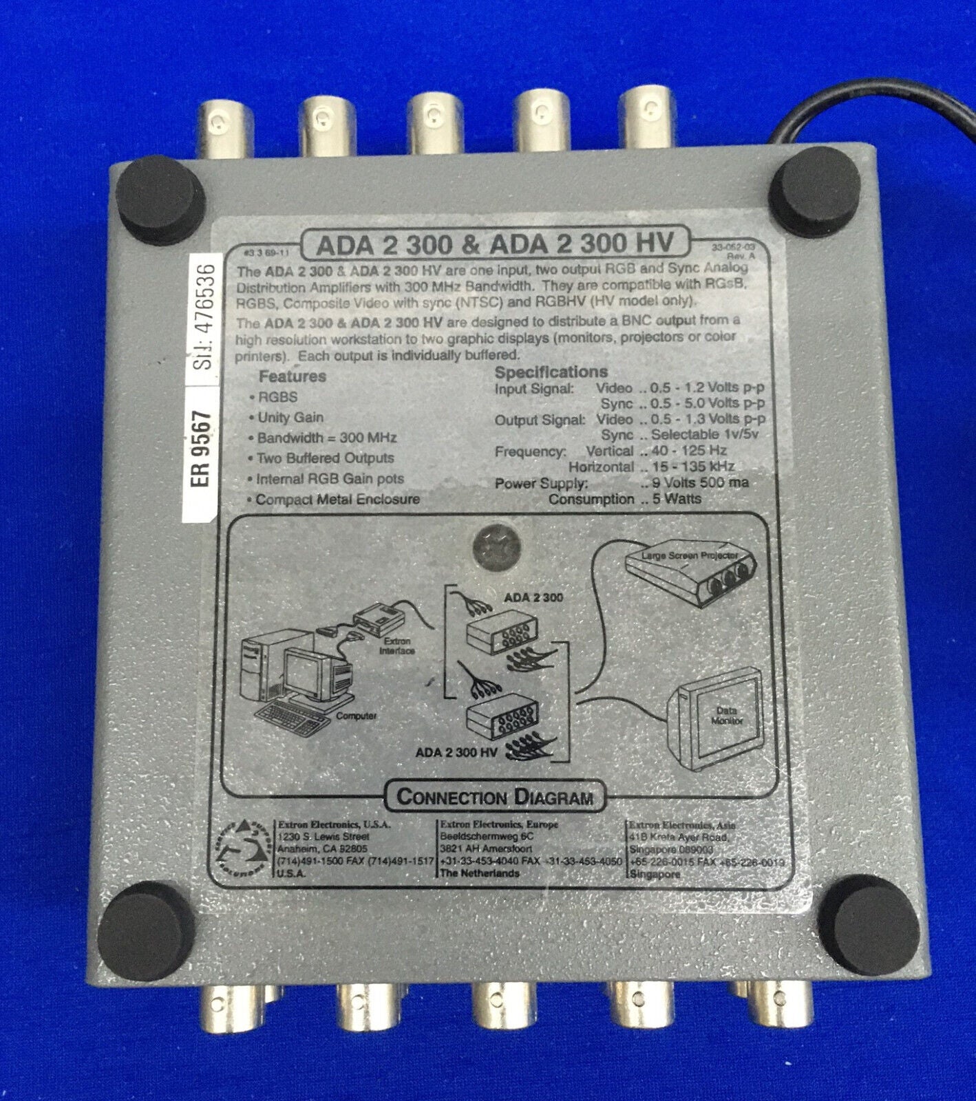 EXTRON ELECTRONICS ADA 2 300 HV AUDIO DISTRIBUTION AMPLIFIER