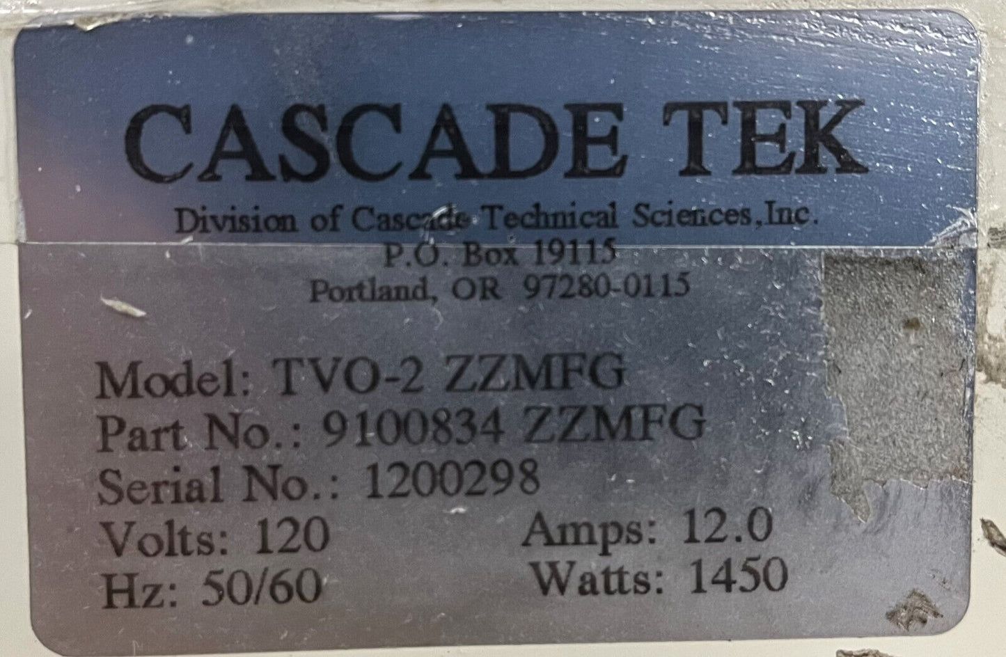 CASCADE TEK TVO-2 ZZMFG 9100834 ZZMFG VACUUM CHAMBER NO HEAT/VACUUM PUMP - PARTS