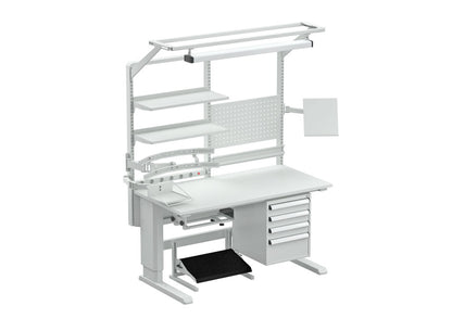 Concept-workbench-with-accessories_10-foot-rest-row-bins-metal-shelves