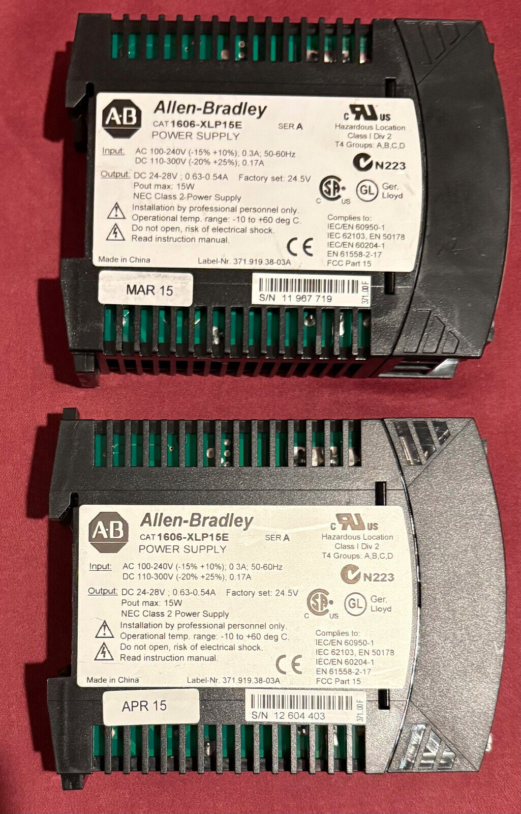 AB ALLEN BRADLEY 1606-XLP / 1606-XLP15E SER A COMPACT POWER SUPPLY - 1 LOT QTY 2