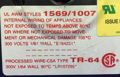 UL1007/1569 CSA-TR64 22 AWG。7/30 UR 処理済みワイヤ破損。新品。