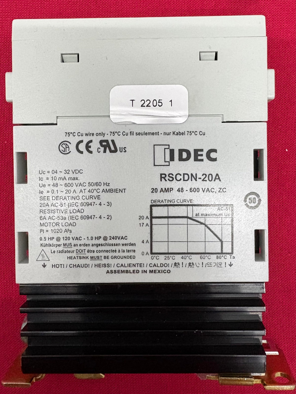 IDEC RSCDN-20A SINGLE PHASE 20AMP SOLID-STATE RELAY SSR ITEM IS NEW OPEN BOX