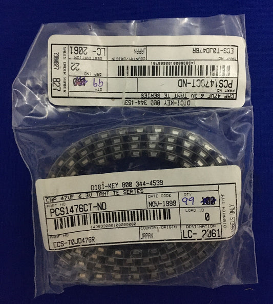 1 Rolle/Band mit 99 Stück – Digi-Key PCS1476CT-ND/ECS-T0JD476R Tantal-Kondensatoren