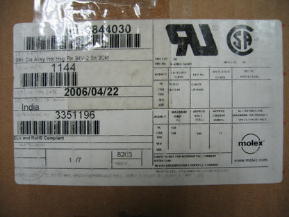 MOLEX 144 個 0010844030 / 10-84-4030 コネクタ ヘッダー 3POS .084 垂直 TIN