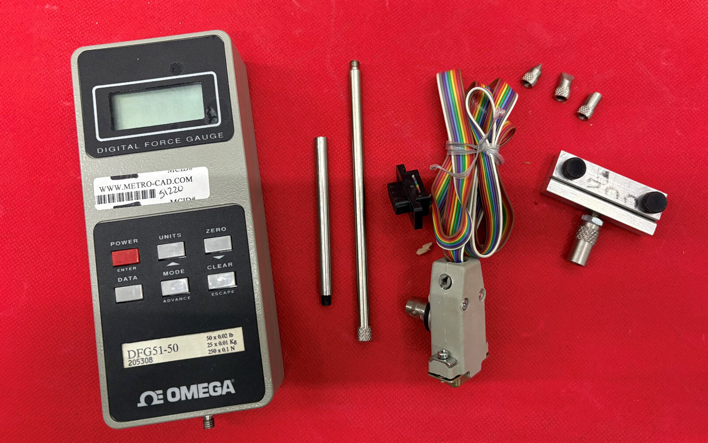 OMEGA DFG51 DIGITAL FORCE GAGE W/CASE 50LB RANGE RS232 ANALOG (NO POWER CORD)