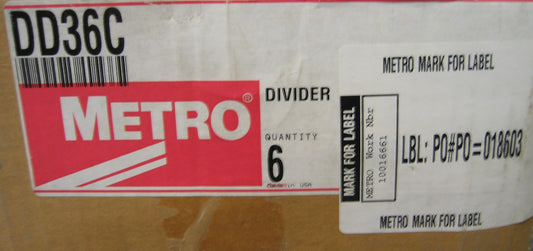 METRO SHELF DIVIDER DD36C ' 1 LOTTO QTY DA 6' NUOVO NSF CROMATO