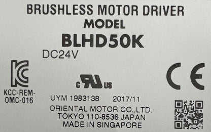 ORIENTAL MOTOR BLHD50K BRUSHLESS DC MOTOR DRIVER 24VDC SUPPLY POWER