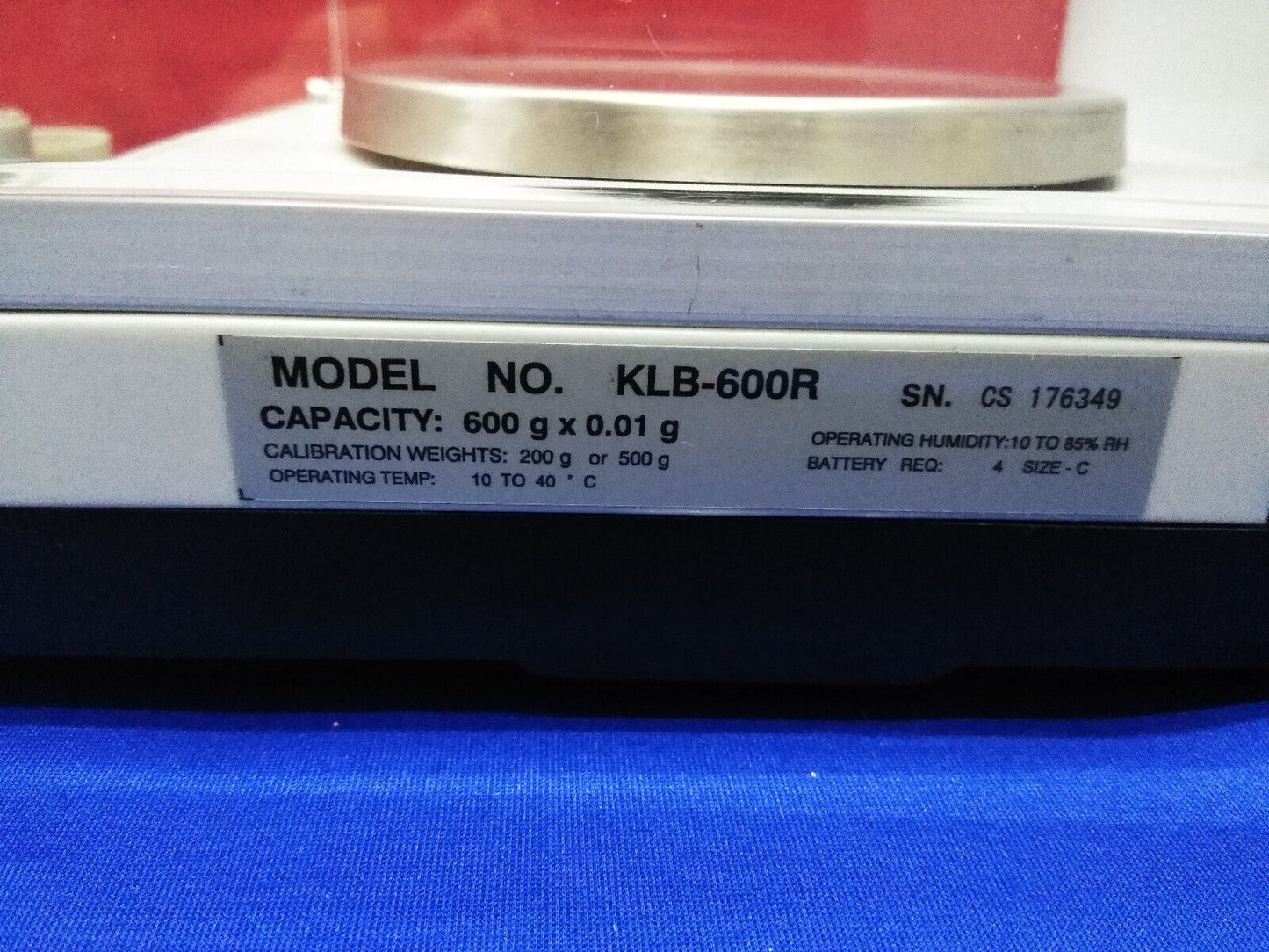 KILOTECH KLB-600R,SN  CS176349,ELECTRONIC SCALE 600 GR 0.01 GRAM MASS.