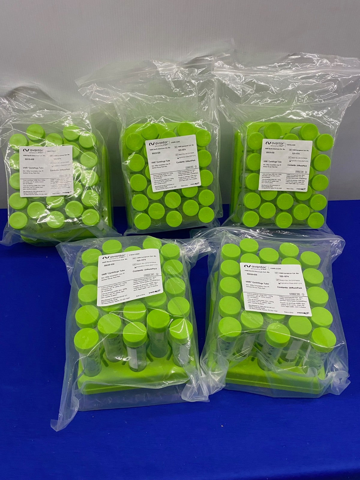 VWR™ 89039-658 CENTRIFUGE TUBE 50mL CONICAL-BOTTOM CLEAR - 5 PKGS OF 25 TUBES EA